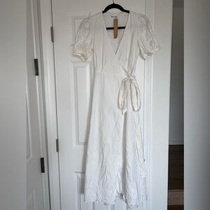 Reformation Kaelie White Linen Wrap Dress